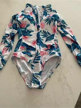 New Long Sleeve Tropical One-Piece Swimsuit